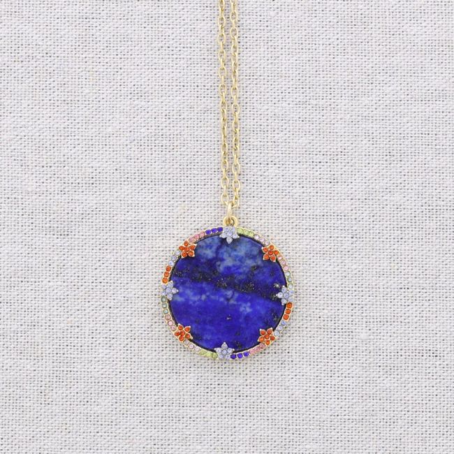 COLLAR ACERO COLGANTE MEDALLA PIEDRA CRISTALES