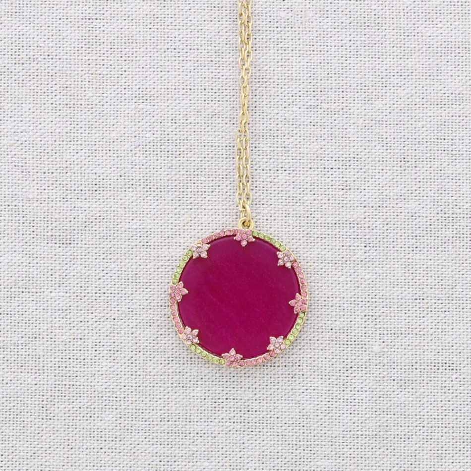 STEEL NECKLACE WITH CRYSTALS STONE MEDAL PENDANT