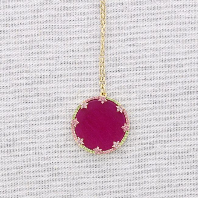 STEEL NECKLACE WITH CRYSTALS STONE MEDAL PENDANT