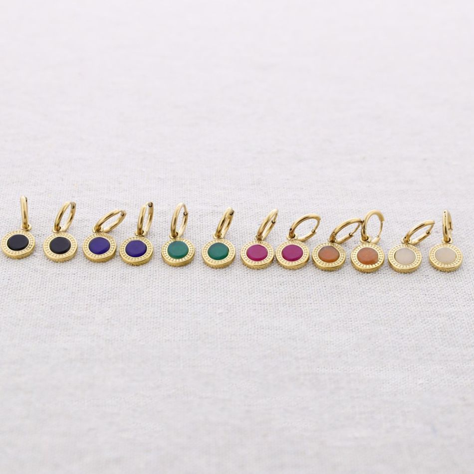 PENDIENTES ACERO MEDALLA PIEDRA