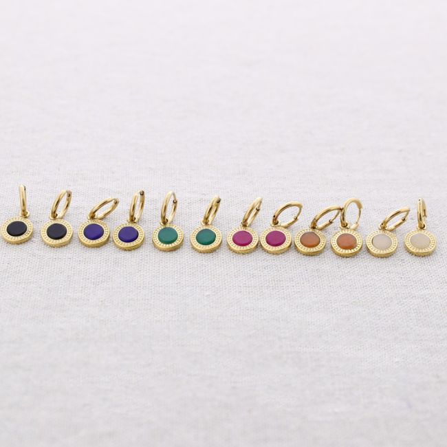 STONE MEDAL STEEL EARRINGS