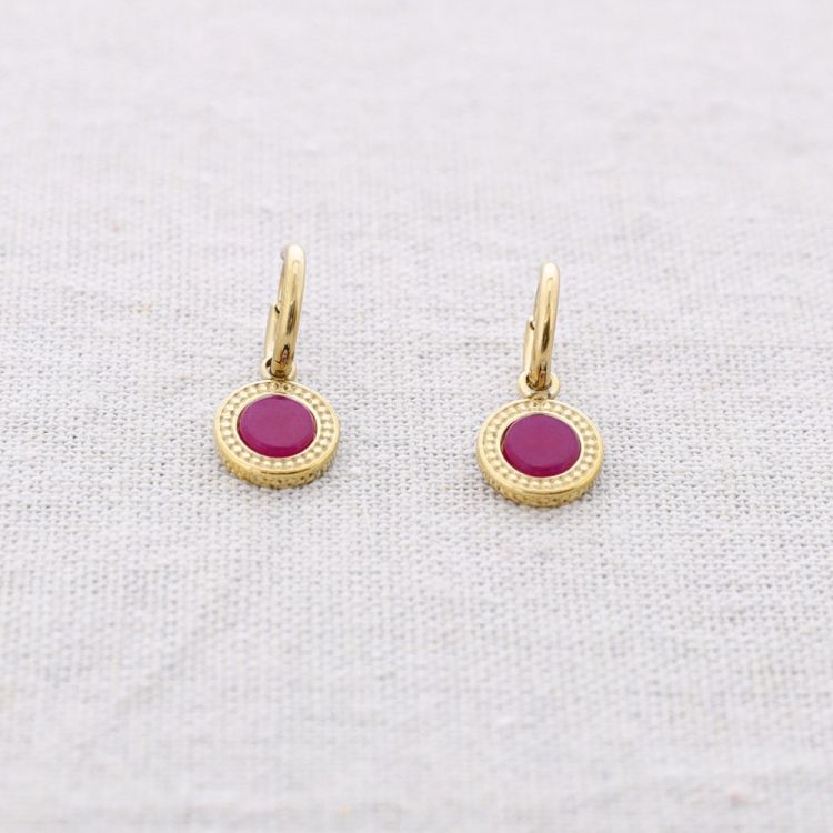 STONE MEDAL STEEL EARRINGS