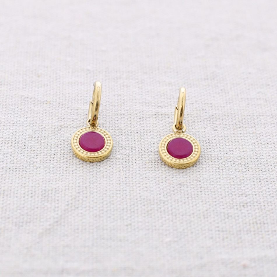 STONE MEDAL STEEL EARRINGS