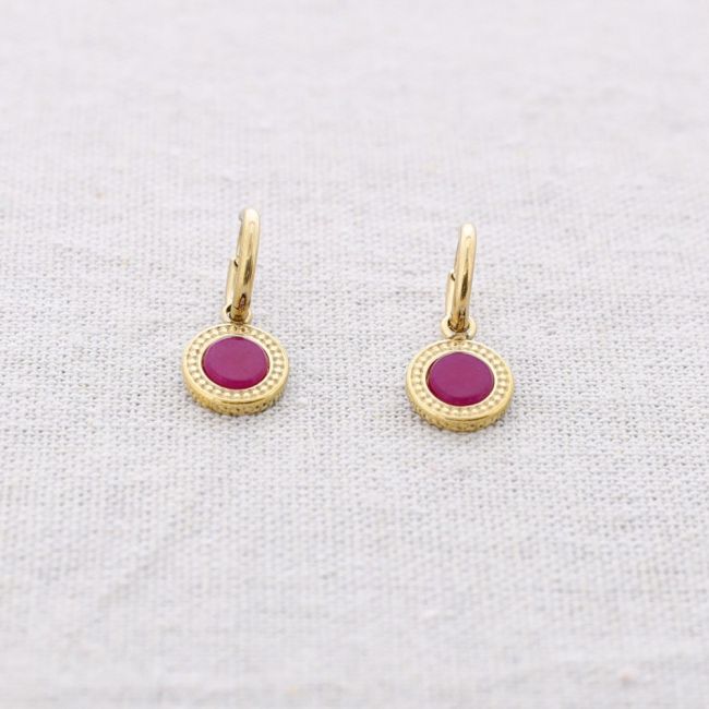 STONE MEDAL STEEL EARRINGS