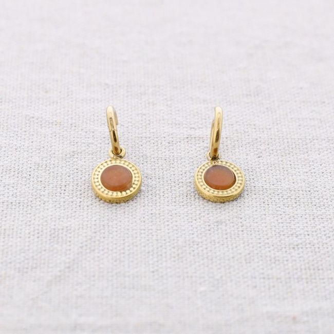 STONE MEDAL STEEL EARRINGS