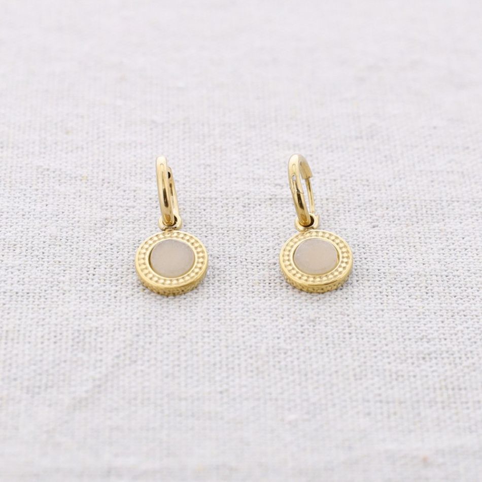 STONE MEDAL STEEL EARRINGS