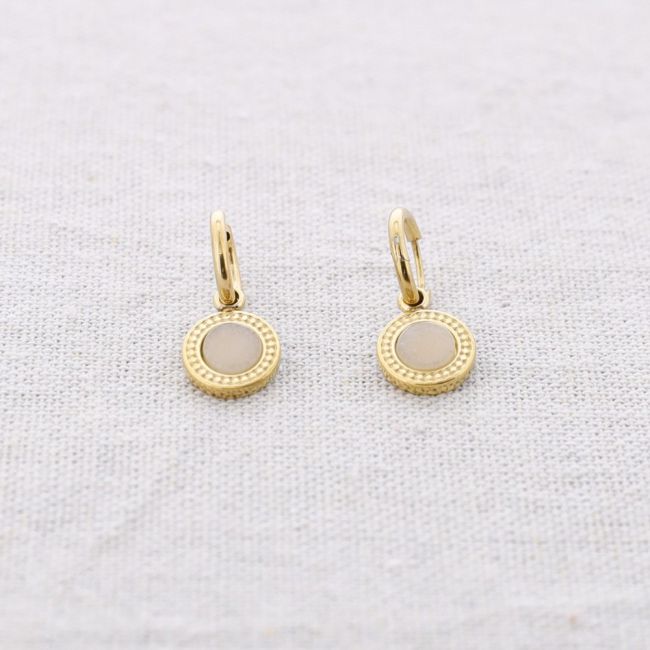 STONE MEDAL STEEL EARRINGS