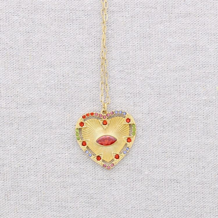 COLLAR ACERO COLGANTE CORAZON PIEDRA CRISTALES