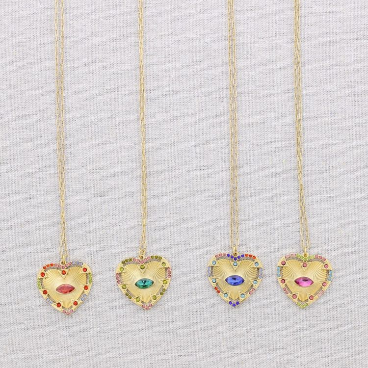 COLLAR ACERO COLGANTE CORAZON PIEDRA CRISTALES 2