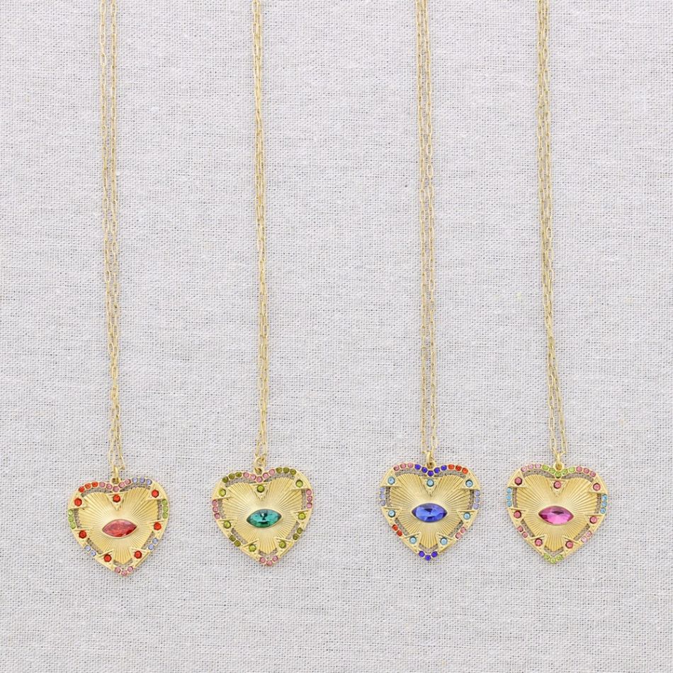 COLLAR ACERO COLGANTE CORAZON PIEDRA CRISTALES