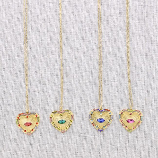 COLLAR ACERO COLGANTE CORAZON PIEDRA CRISTALES