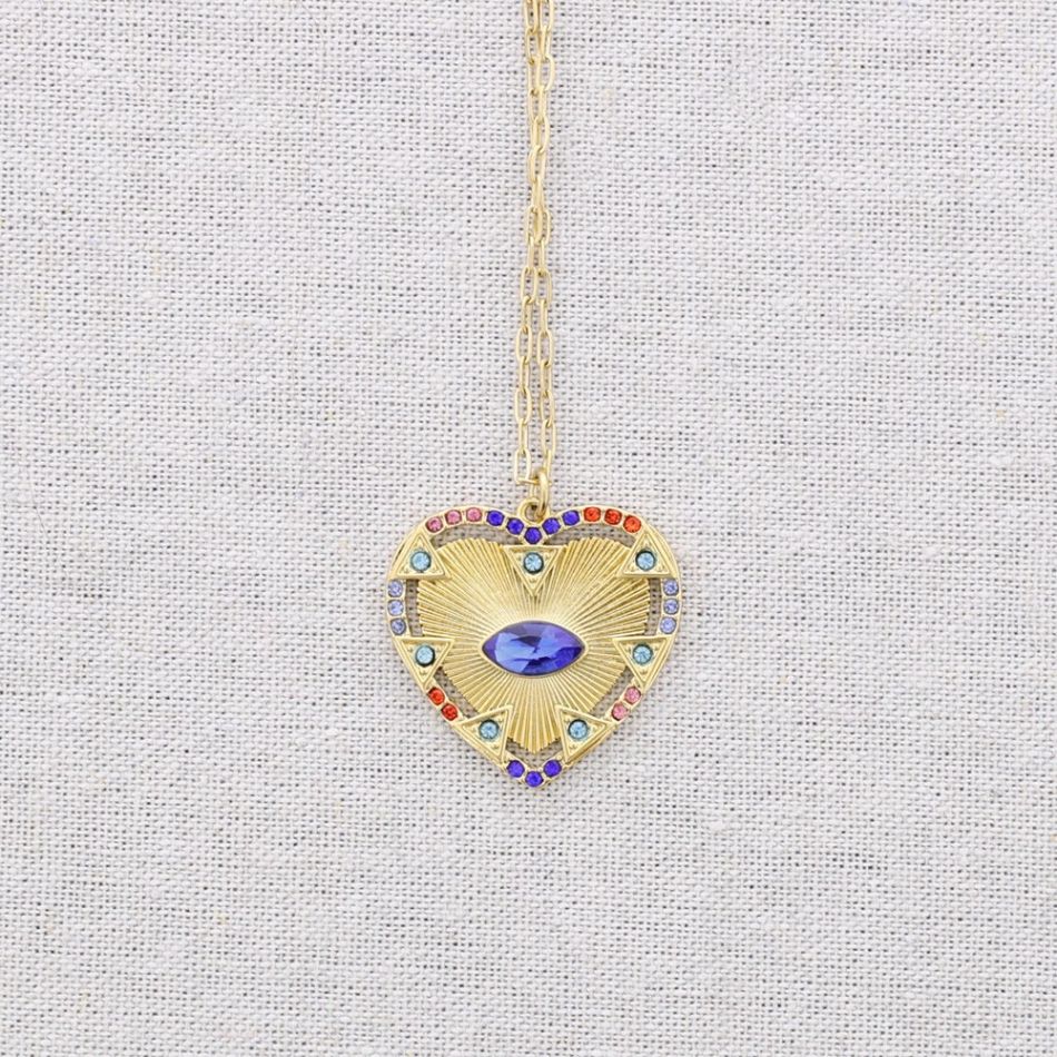 COLLAR ACERO COLGANTE CORAZON PIEDRA CRISTALES