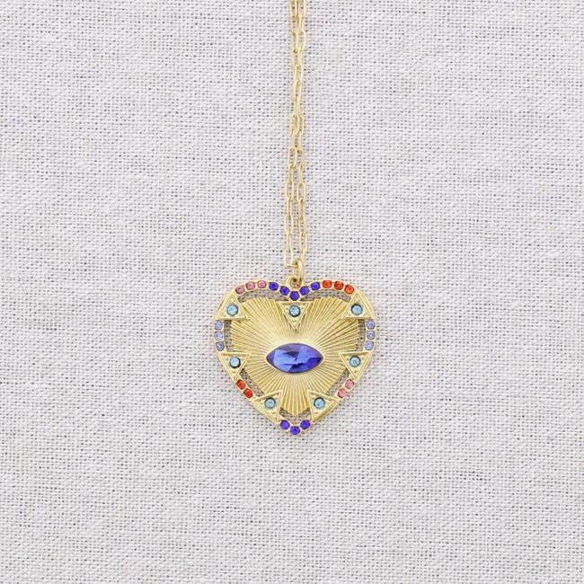 COLLAR ACERO COLGANTE CORAZON PIEDRA CRISTALES