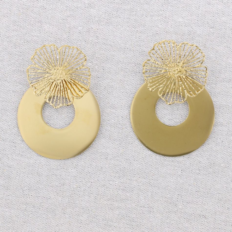 PENDIENTES ACERO FLOR COLGANTE DÓNUT