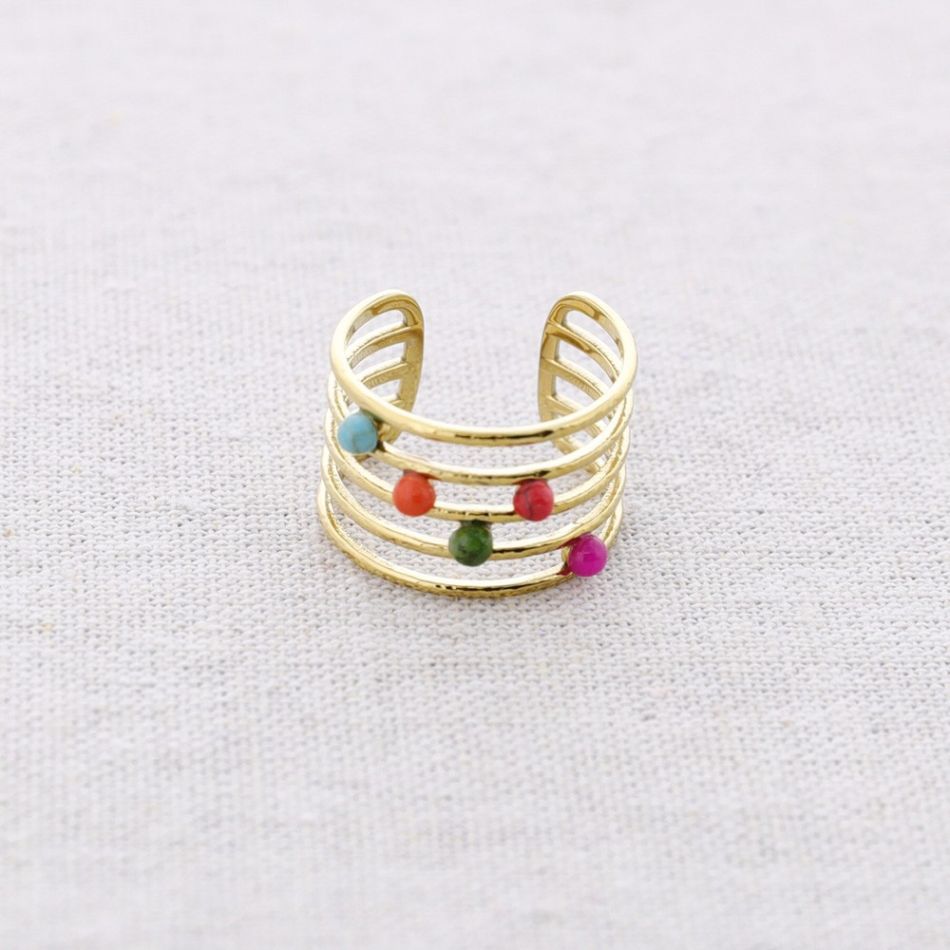 STEEL RING WITH STONE STRIPS