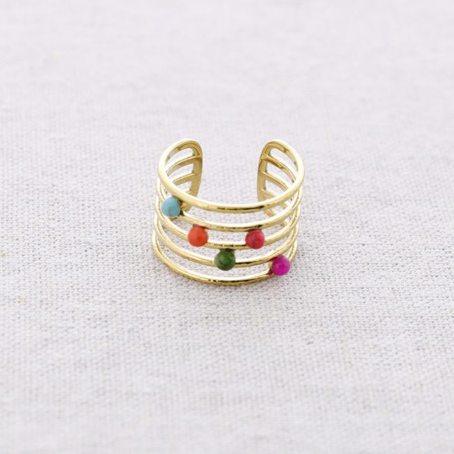STEEL RING WITH STONE STRIPS