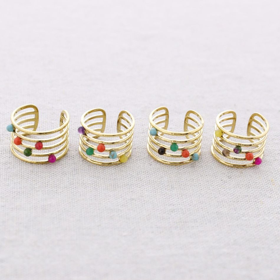 STEEL RING WITH STONE STRIPS