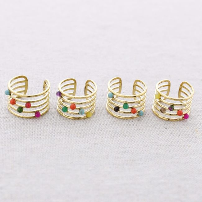 STEEL RING WITH STONE STRIPS