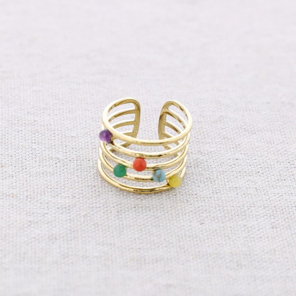 STEEL RING WITH STONE STRIPS