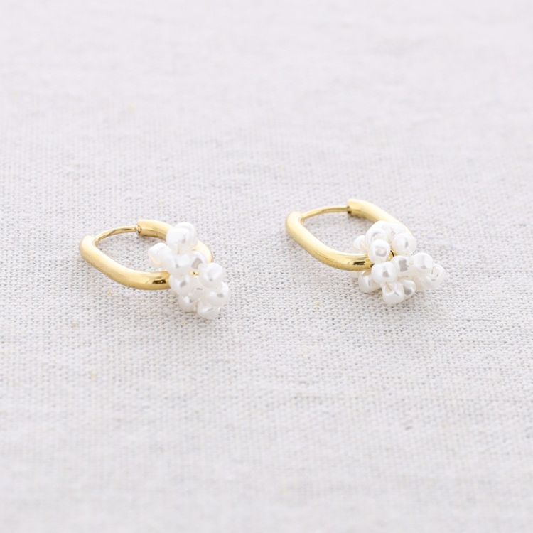STEEL RECTANGULAR HOOP EARRINGS WITH PEARLS 2
