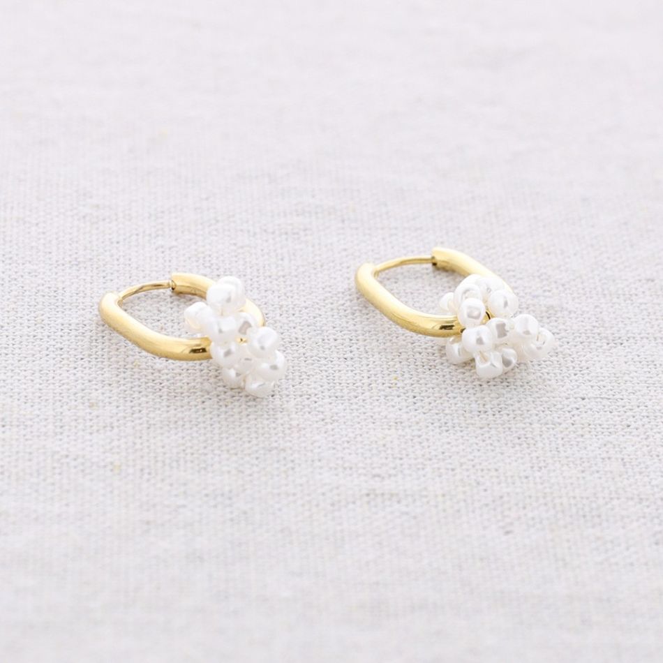 PENDIENTES ACERO ARO RECTANGULAR PERLITAS