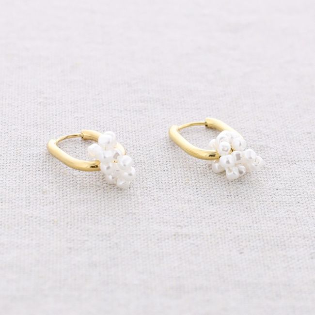 STEEL RECTANGULAR HOOP EARRINGS WITH PEARLS