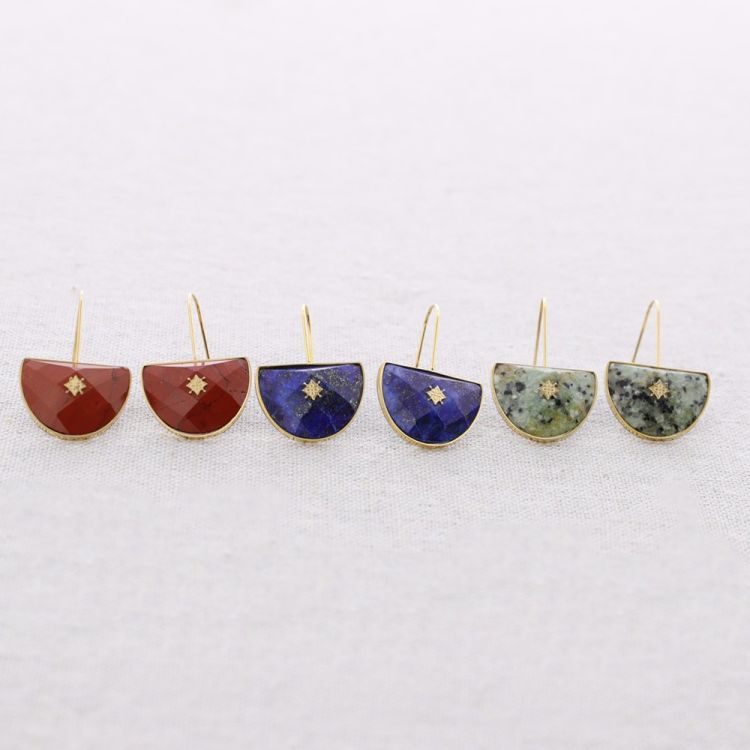 STONE CROSS MOON PENDANT STEEL EARRINGS 2