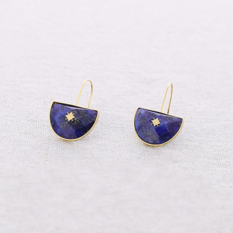 PENDIENTES ACERO COLGANTE MEDIA LUNA PIEDRA