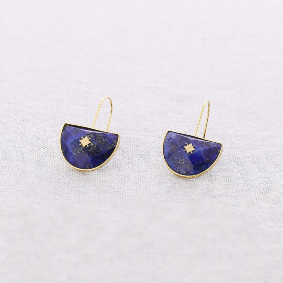 PENDIENTES ACERO COLGANTE MEDIA LUNA PIEDRA