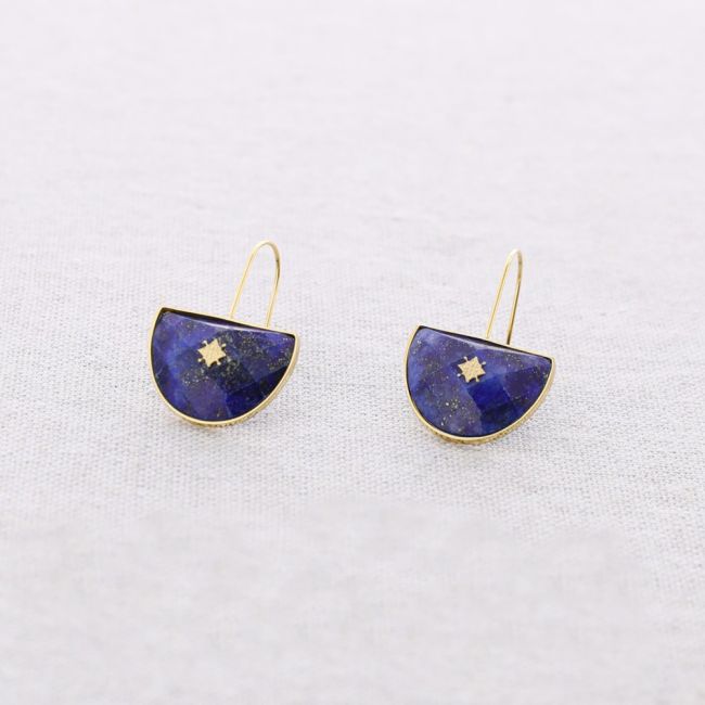 PENDIENTES ACERO COLGANTE MEDIA LUNA PIEDRA