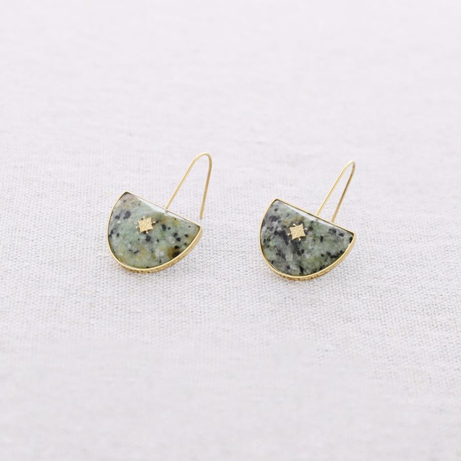 PENDIENTES ACERO COLGANTE MEDIA LUNA PIEDRA
