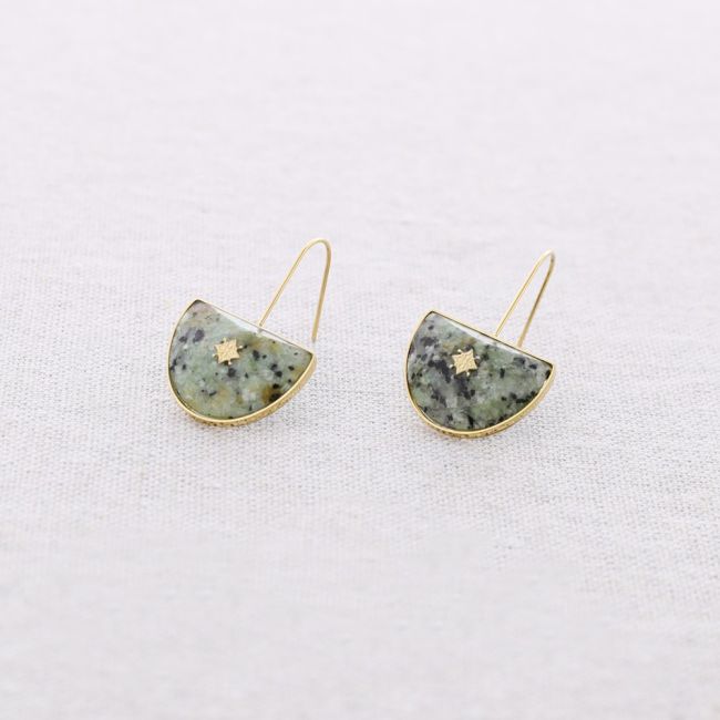 PENDIENTES ACERO COLGANTE MEDIA LUNA PIEDRA