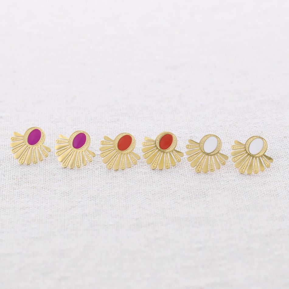 ENAMEL FAN STEEL EARRINGS