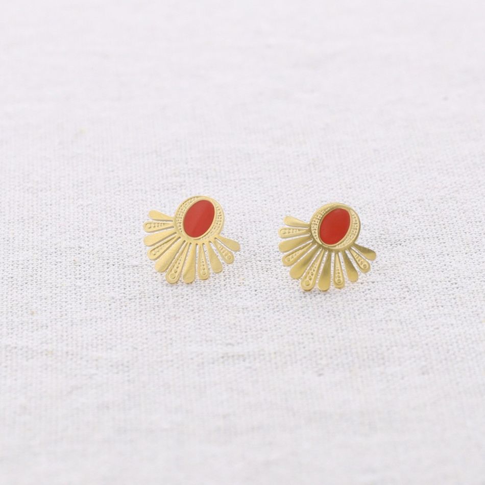 ENAMEL FAN STEEL EARRINGS