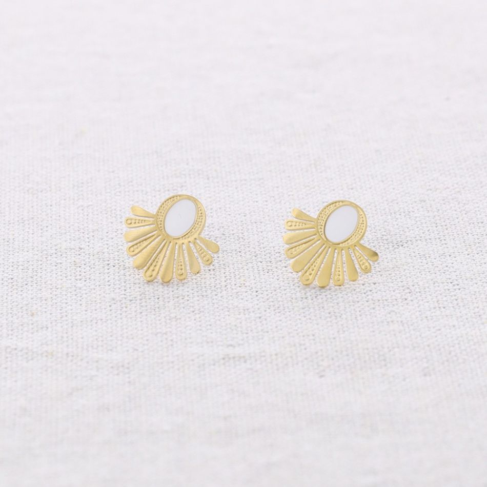 ENAMEL FAN STEEL EARRINGS