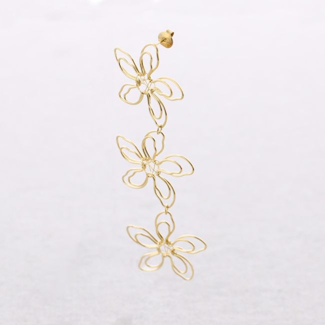 PENDIENTES ACERO TRIPLE FLOR HUECA