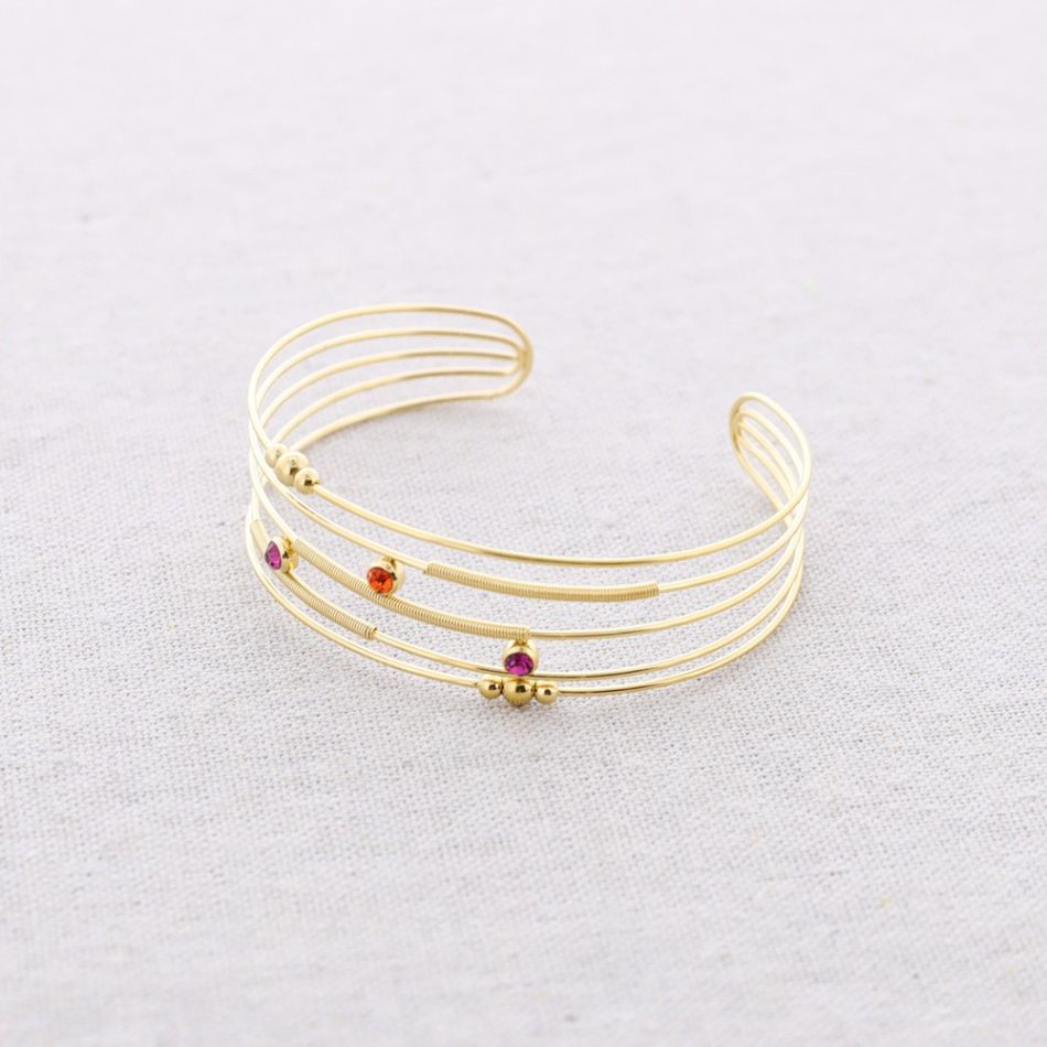 STEEL BRACELET WITH VARIOUS BEAD STRIPS