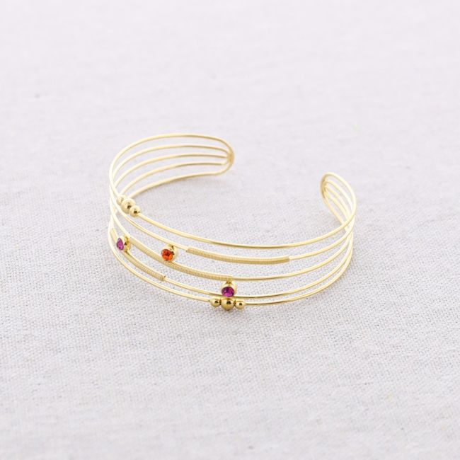 STEEL BRACELET WITH VARIOUS BEAD STRIPS