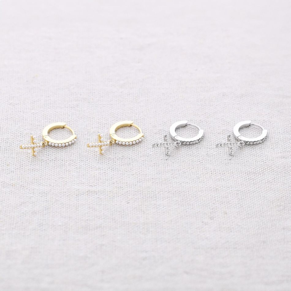 PENDIENTES ACERO ARO COLGANTE CRUZ CRISTALES