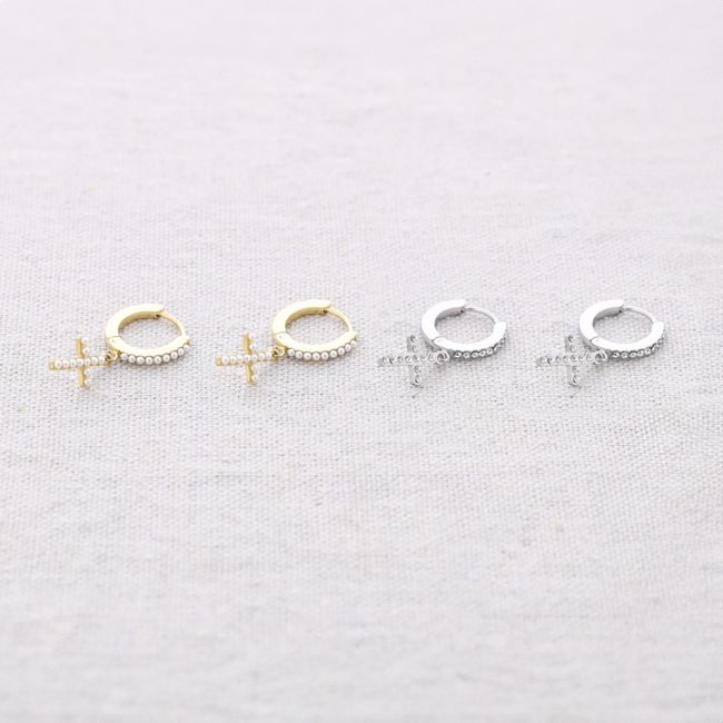 PENDIENTES ACERO ARO COLGANTE CRUZ CRISTALES