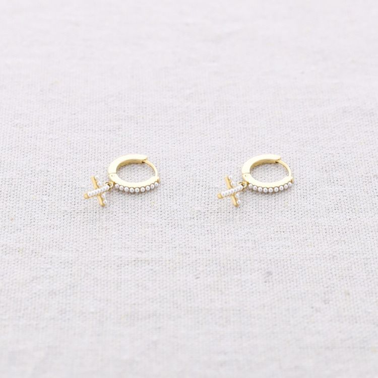 PENDIENTES ACERO ARO COLGANTE CRUZ CRISTALES 2