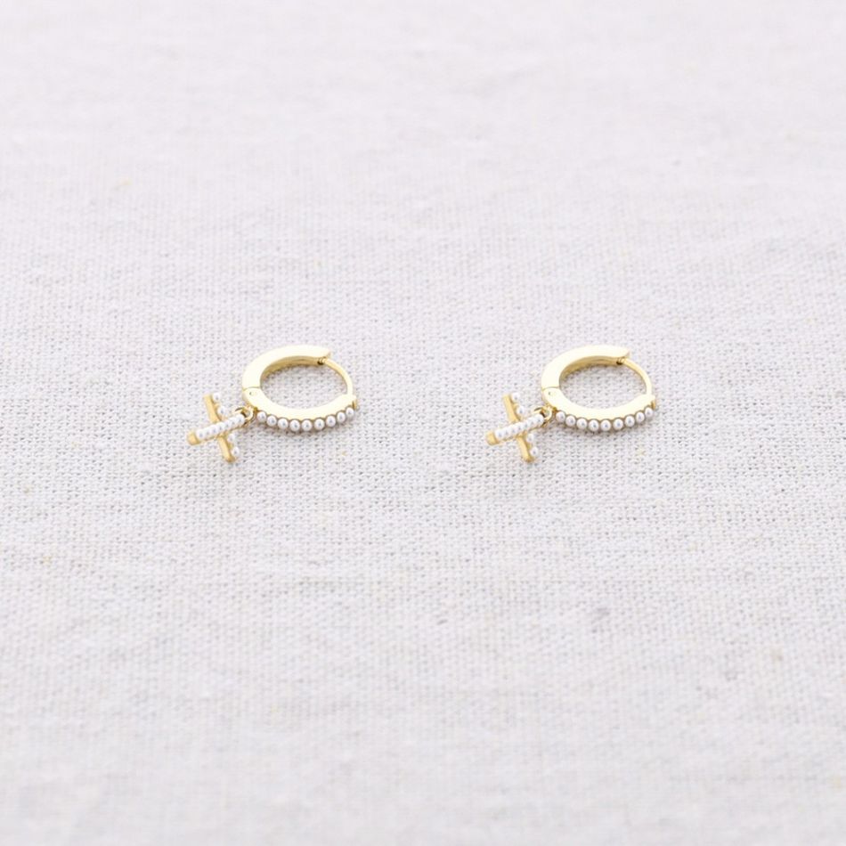 PENDIENTES ACERO ARO COLGANTE CRUZ CRISTALES