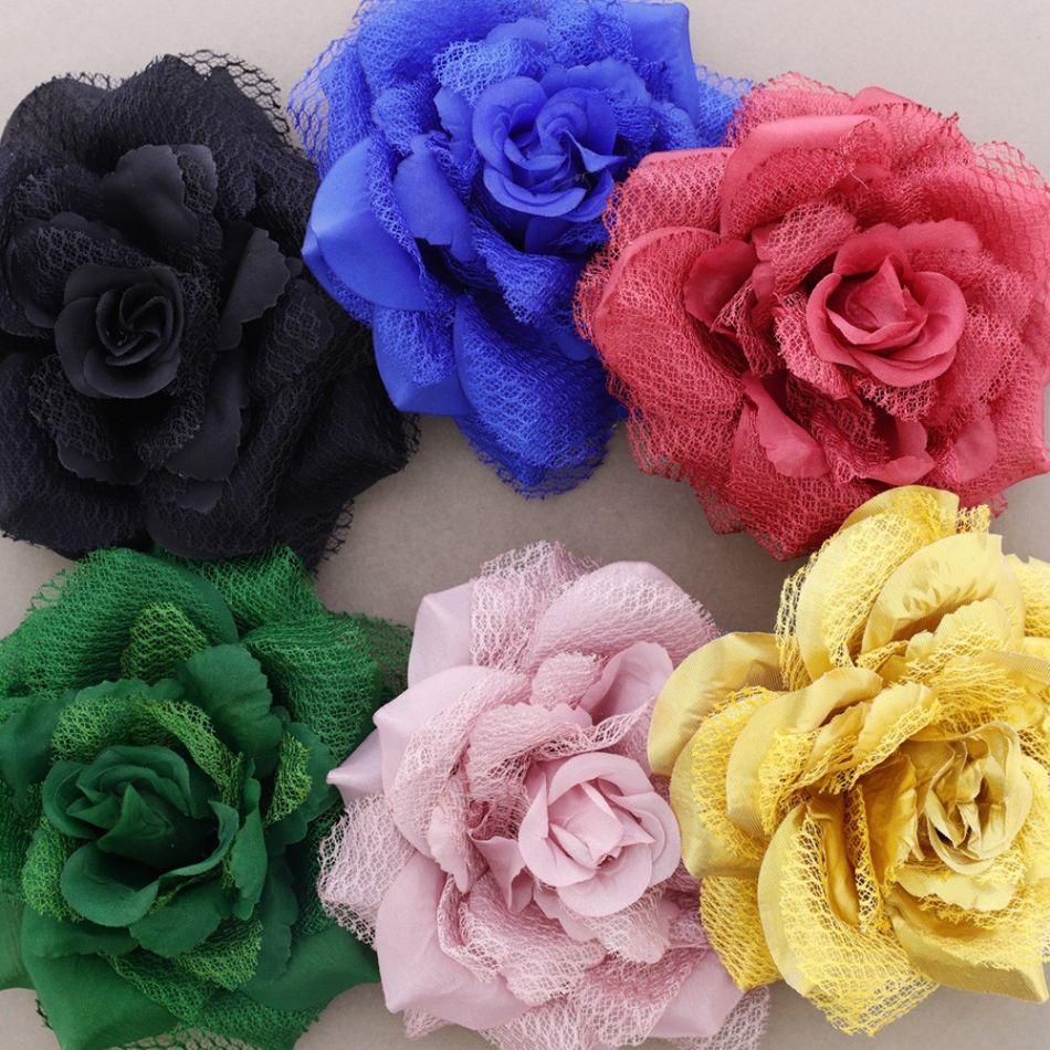 DOUBLE LAYER FABRIC FLOWER BROOCH 18CM
