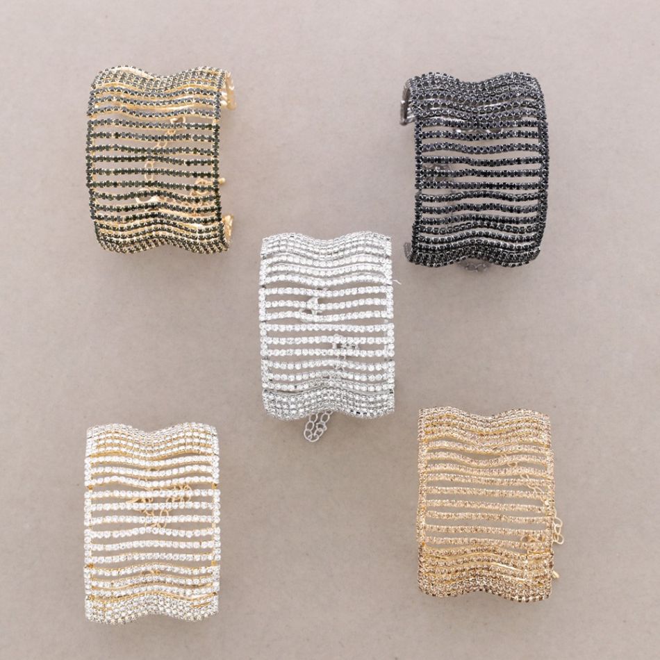 PULSERA ANCHA METAL CRISTALES