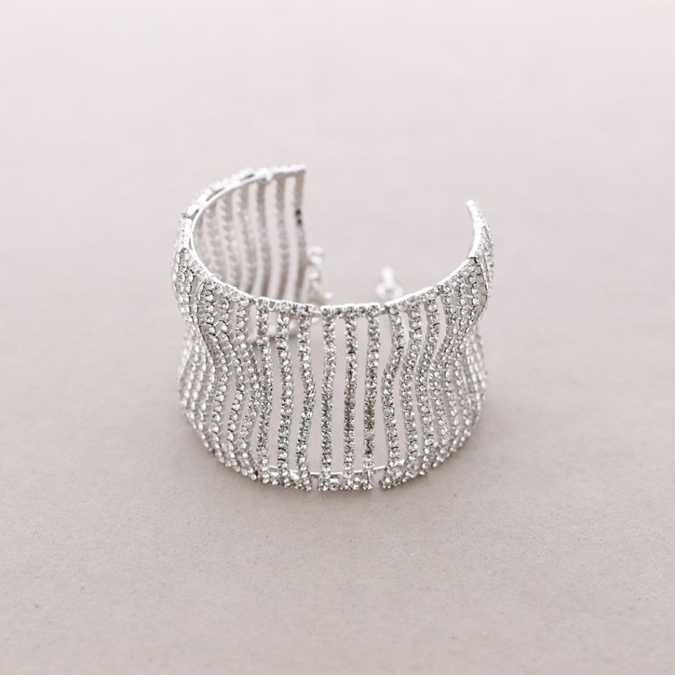 PULSERA ANCHA METAL CRISTALES
