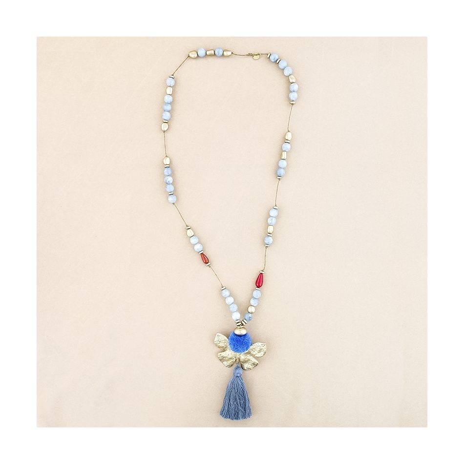 LONG NECKLACE RESIN BEADS PENDANT BUTTERFLY FRINGE