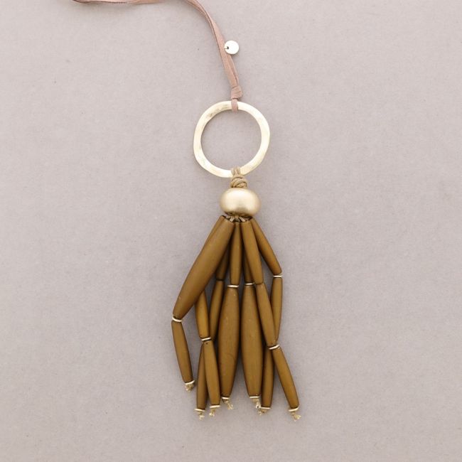 COLLAR LARGO COLGANTE ANILLA METAL CUENTAS RESINA