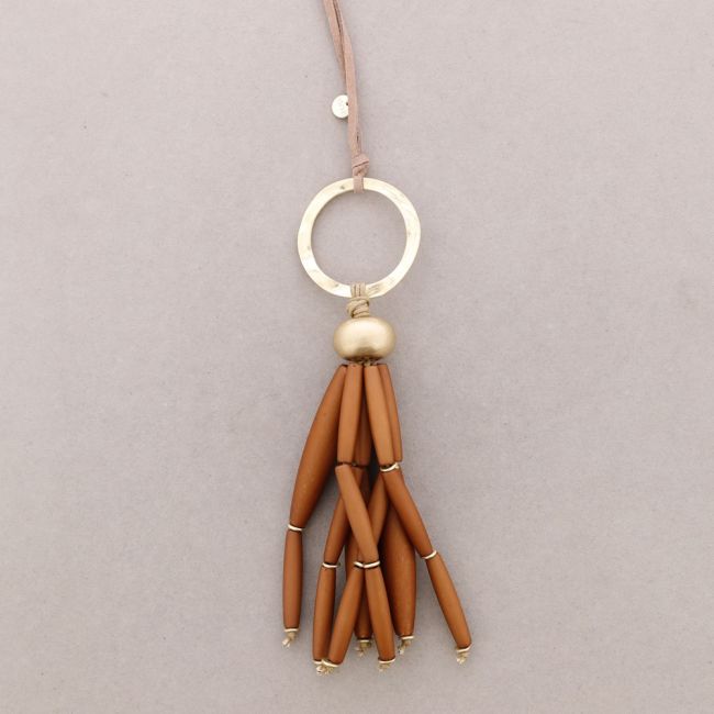 COLLAR LARGO COLGANTE ANILLA METAL CUENTAS RESINA
