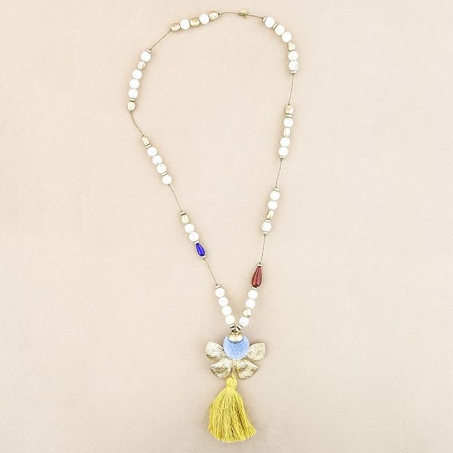 LONG NECKLACE RESIN BEADS PENDANT BUTTERFLY FRINGE
