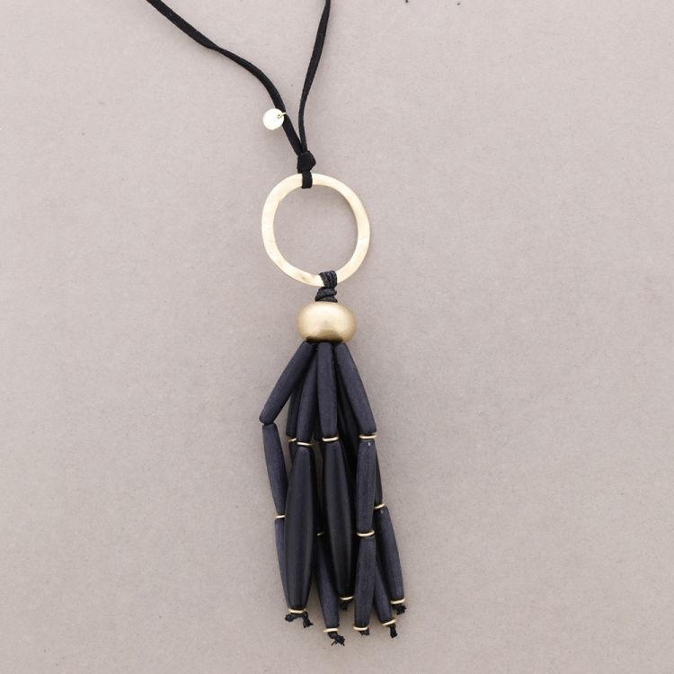COLLAR LARGO COLGANTE ANILLA METAL CUENTAS RESINA 2